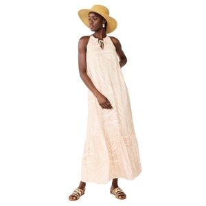 🌺NINE WEST Tiered Peasant Maxi Dress in Ivory / Gold Zebra Stripe Size 2X  NWT🌺